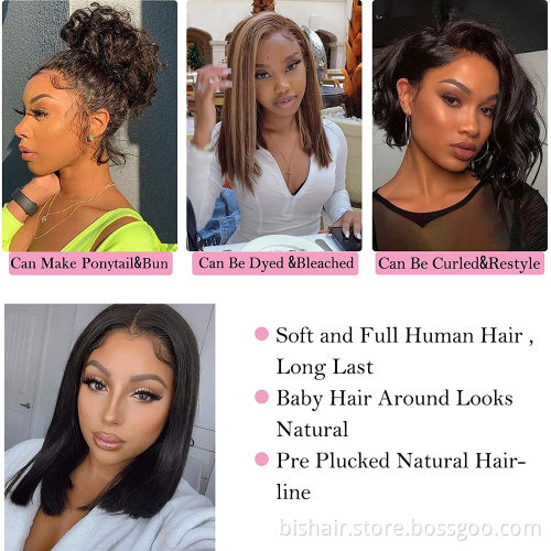 Wholesale 13x4 Lace Brazilian human hair bob wig short bob wig for black women pre plucked virgin hair lace wig with baby hair